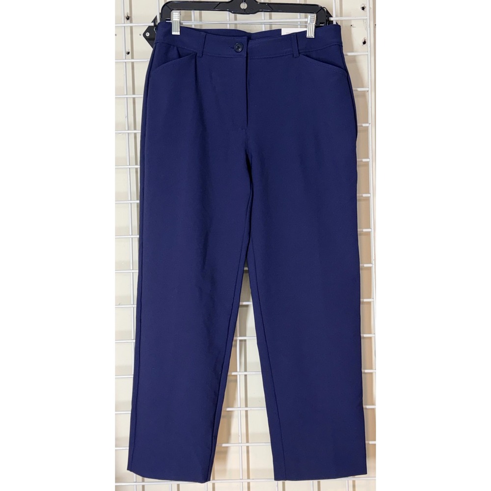 Chico's Fly Front Ankle Pant Passport Navy Blue Straight Leg Size 1(U.S. 8) NWT - Picture 2 of 9
